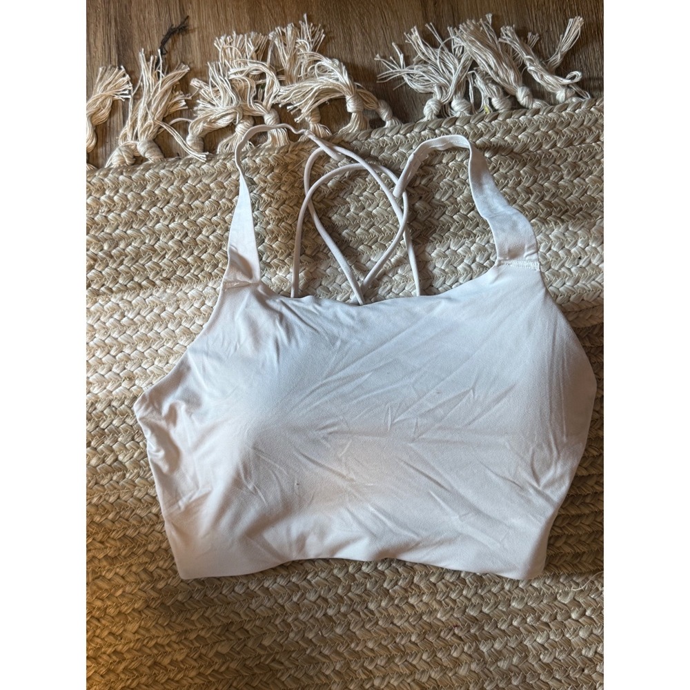 Nike‎ Dri-FIT Strappy Back Sports Bra Light Grey White Women Small Longline Yoga